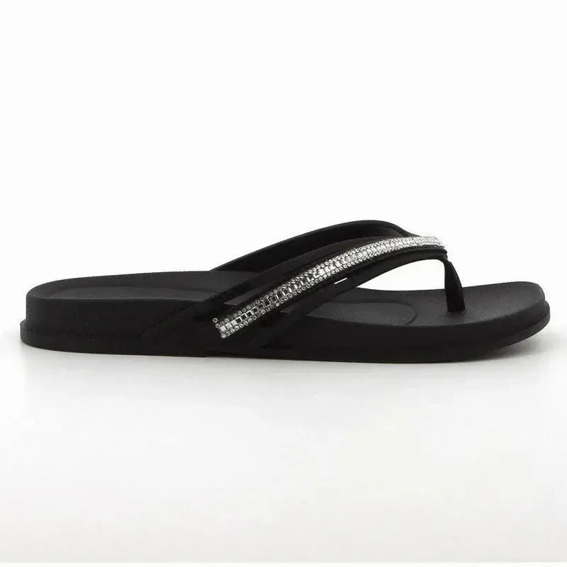 Grendha Thong Glitter Trim  Sandal- Black Slip On Deals