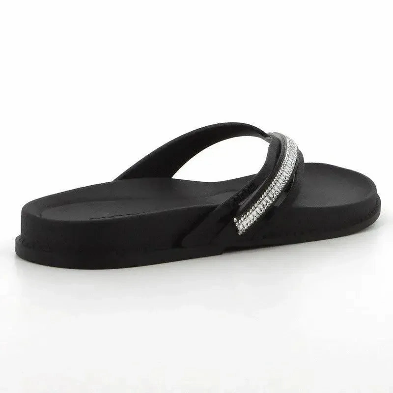 Grendha Thong Glitter Trim  Sandal- Black