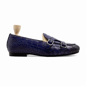 Medellin - Men's Blue Calf Leather Double Monkstrap Loafers At Walmart