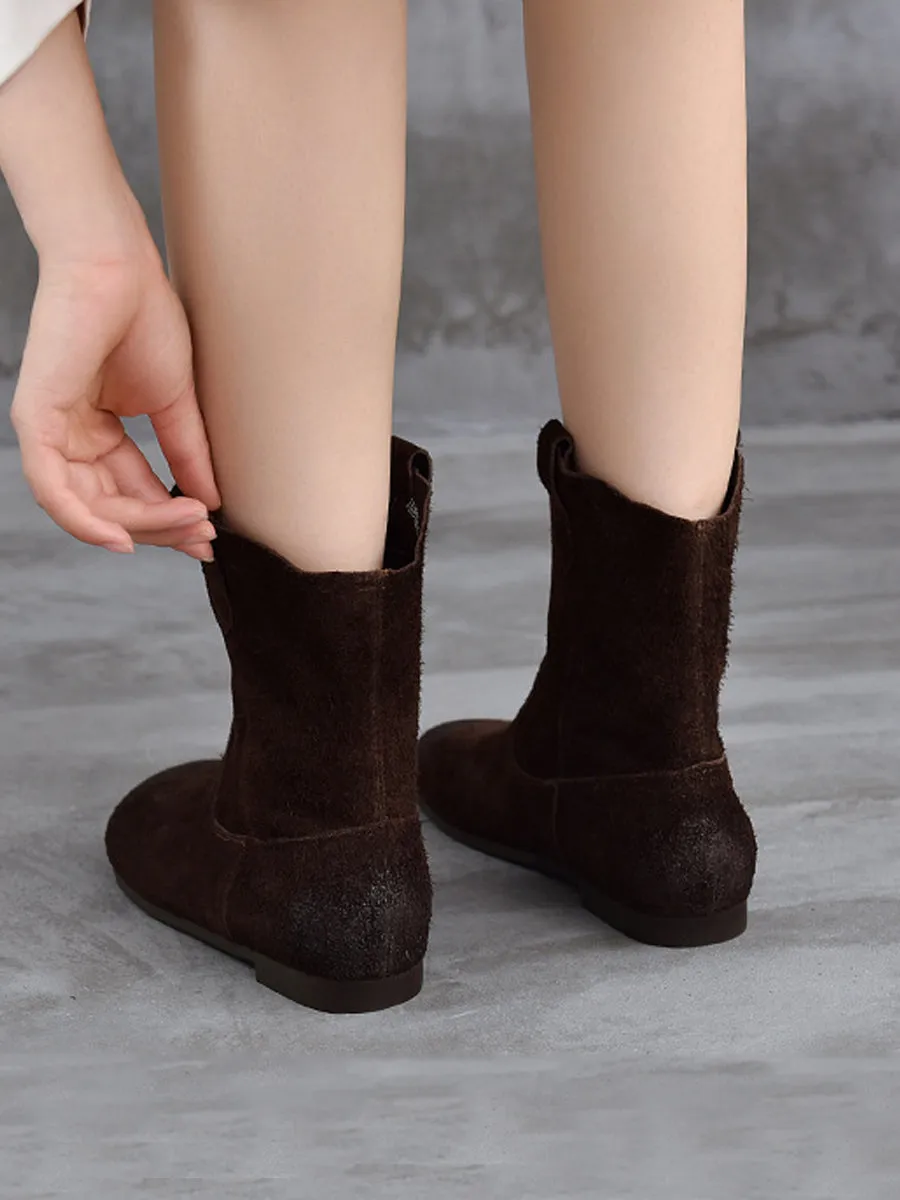 Spliced Low Boots Vintage Women Genuine Leather Heel Vols Basketball Shoes