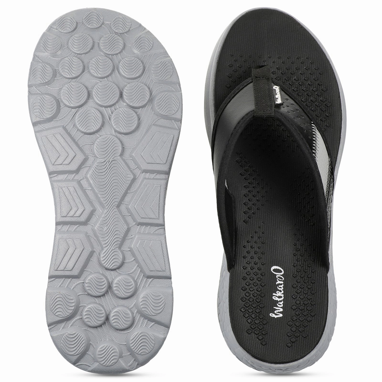 Walkaroo Men Textured Thong Flip-Flop  - WC4238 Black Grey Slip On Canvas Loafers