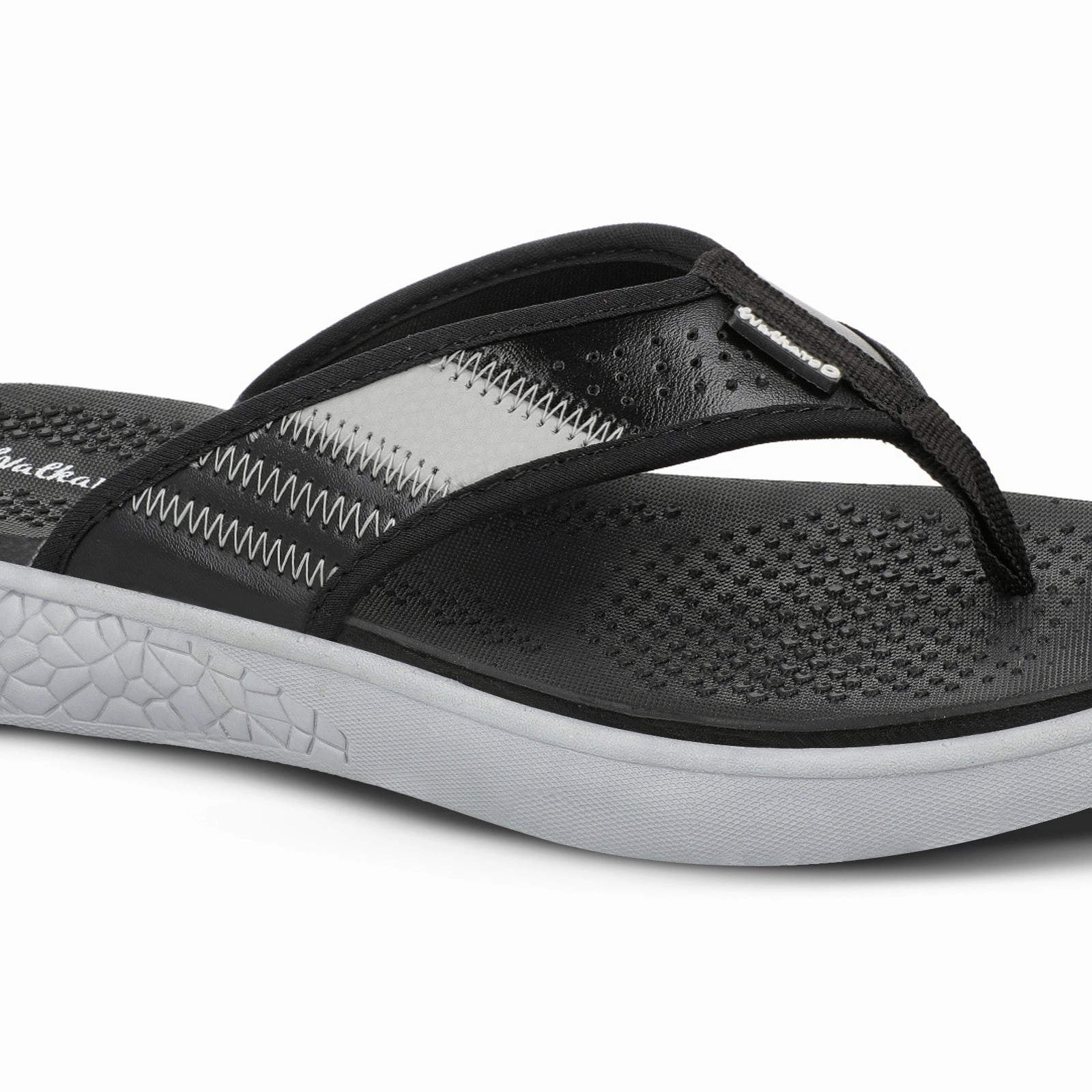 Walkaroo Men Textured Thong Flip-Flop  - WC4238 Black Grey Slip-on Beach Shoes