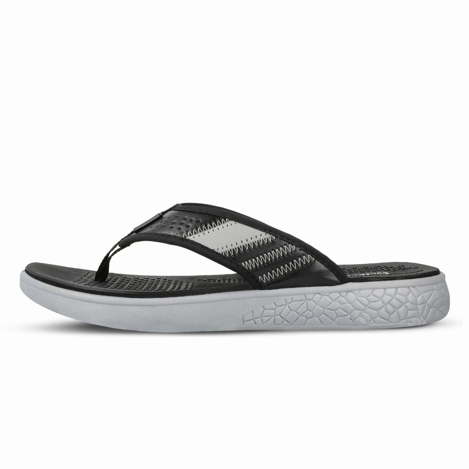 Walkaroo Men Textured Thong Flip-Flop  - WC4238 Black Grey Slip On Sandals Women