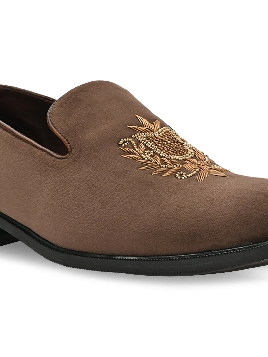 Slip On Duty Boots Regal Brown Men Suede Embroidered Ethnic Slip Ons
