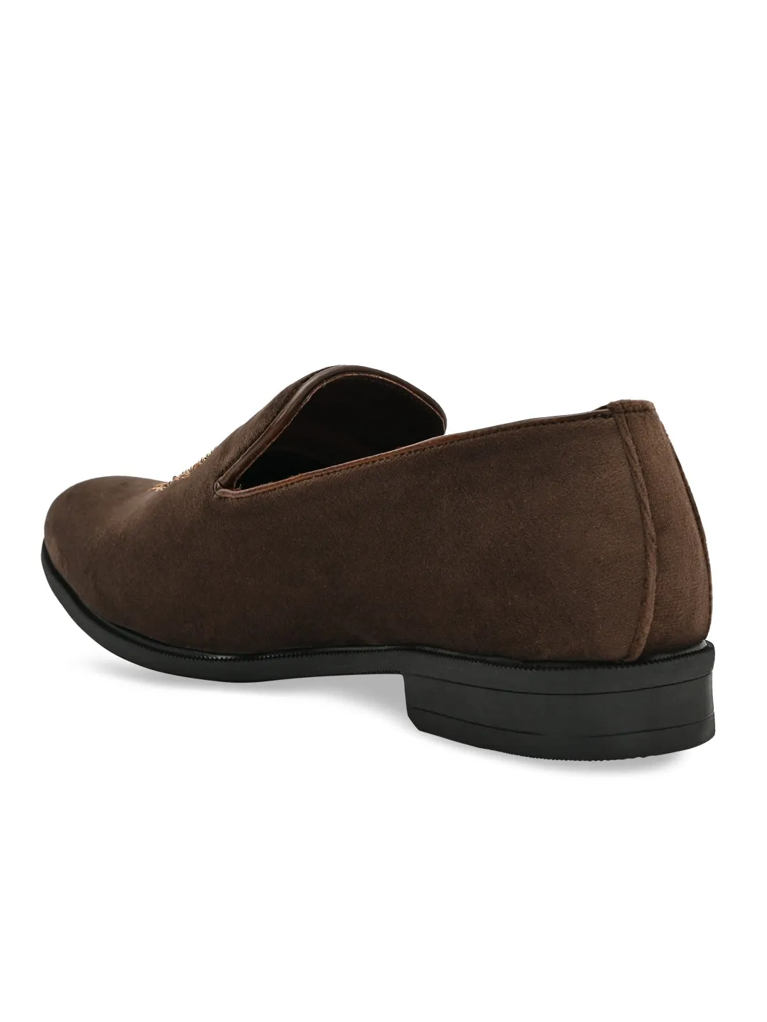 Regal Brown Men Suede Embroidered Ethnic Slip Ons Slip-on Sneaker