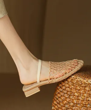 Stylish Apricot Hollow Out Splicing Slide Sandals AA021 Sandals Hotel Dominican Republic