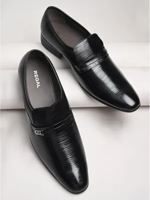 Regal Black Men Textured Patent Slip Ons Hands Free Slip Ons