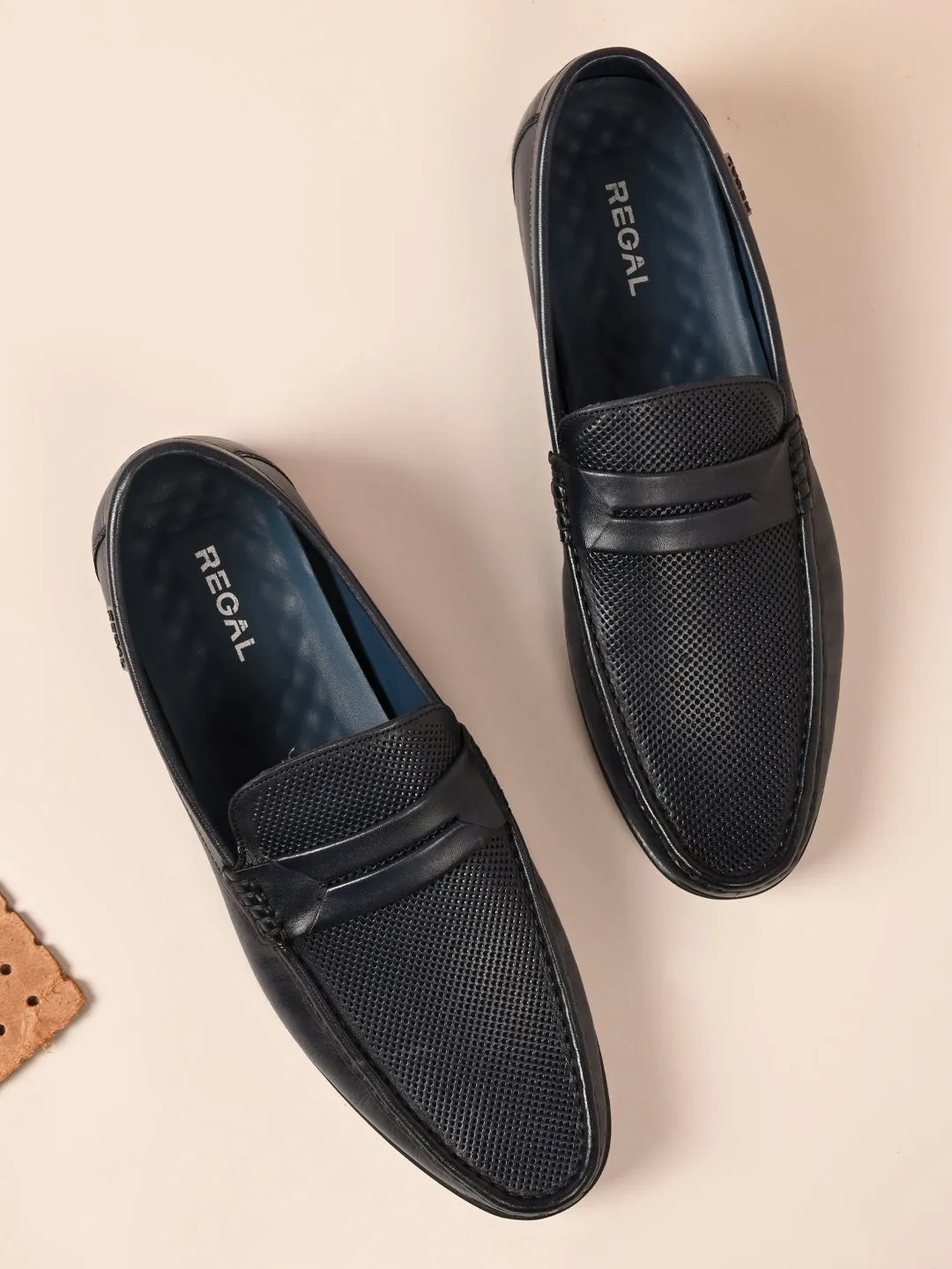 Orinoco Loafers Regal Blue Men Textured Leather Saddled Slip Ons