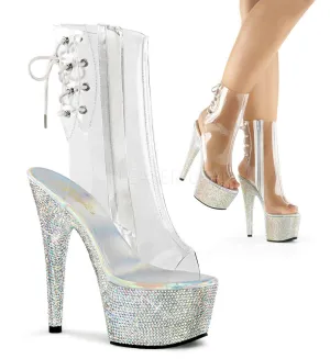 Lucchese Roper Boots Pleaser BEJEWELED-1018DM-7 Clear Ankle Boots With Silver Multi Rhinestone Platform