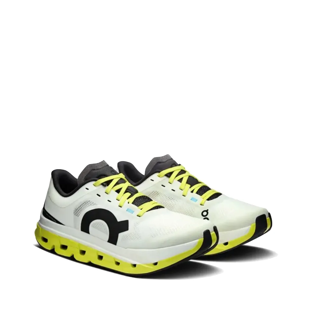 On Women's Cloudflow 5 Sneaker in White/Lime Power Training Shoes