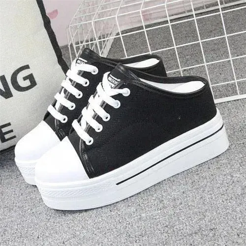 Slip-On Canvas Wedge Sandals Low Block Heel Sandals