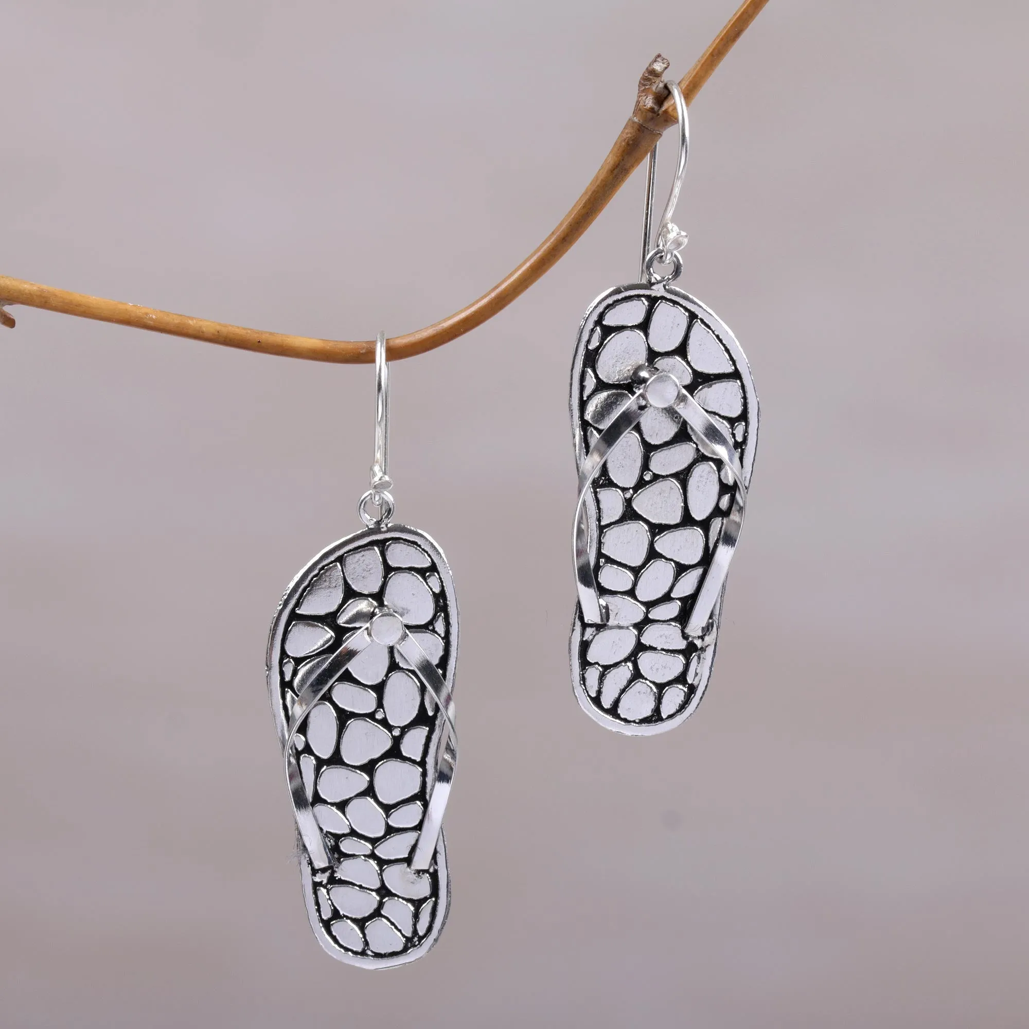 Sandal Jepit Sterling Silver Flip-Flop Dangle Earrings from Indonesia Slip On Heels Slip On Mules Slip On Running