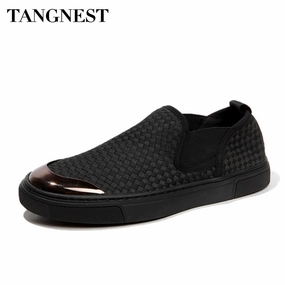 Tangnest New Men Canvas Shoes Spring Summer Breathable Woven Shoes Comfortable Loafers Lazy Men Casual Flats XMR2822 Trendy Loafers 2024