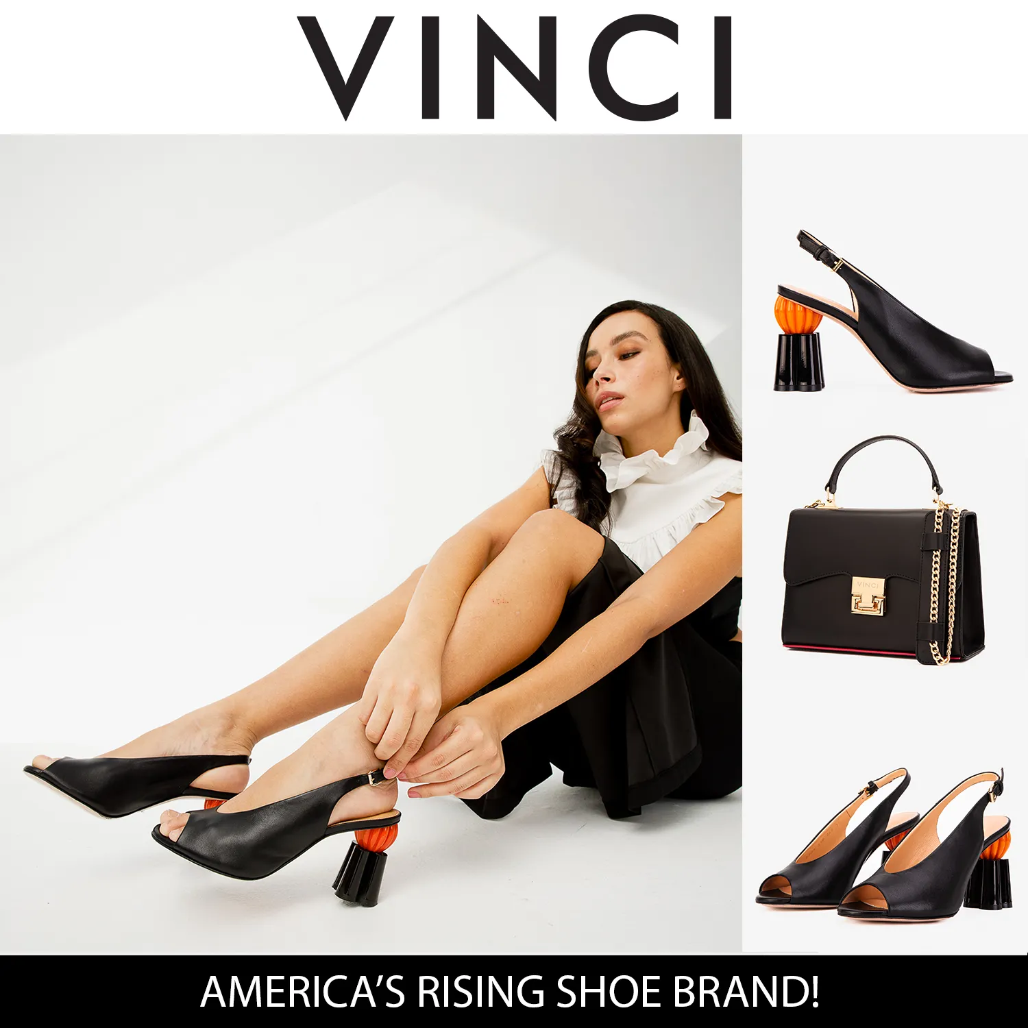 Sandals Grande St Lucia The Cimla Pumpkin Heel Black Leather Women Sandal