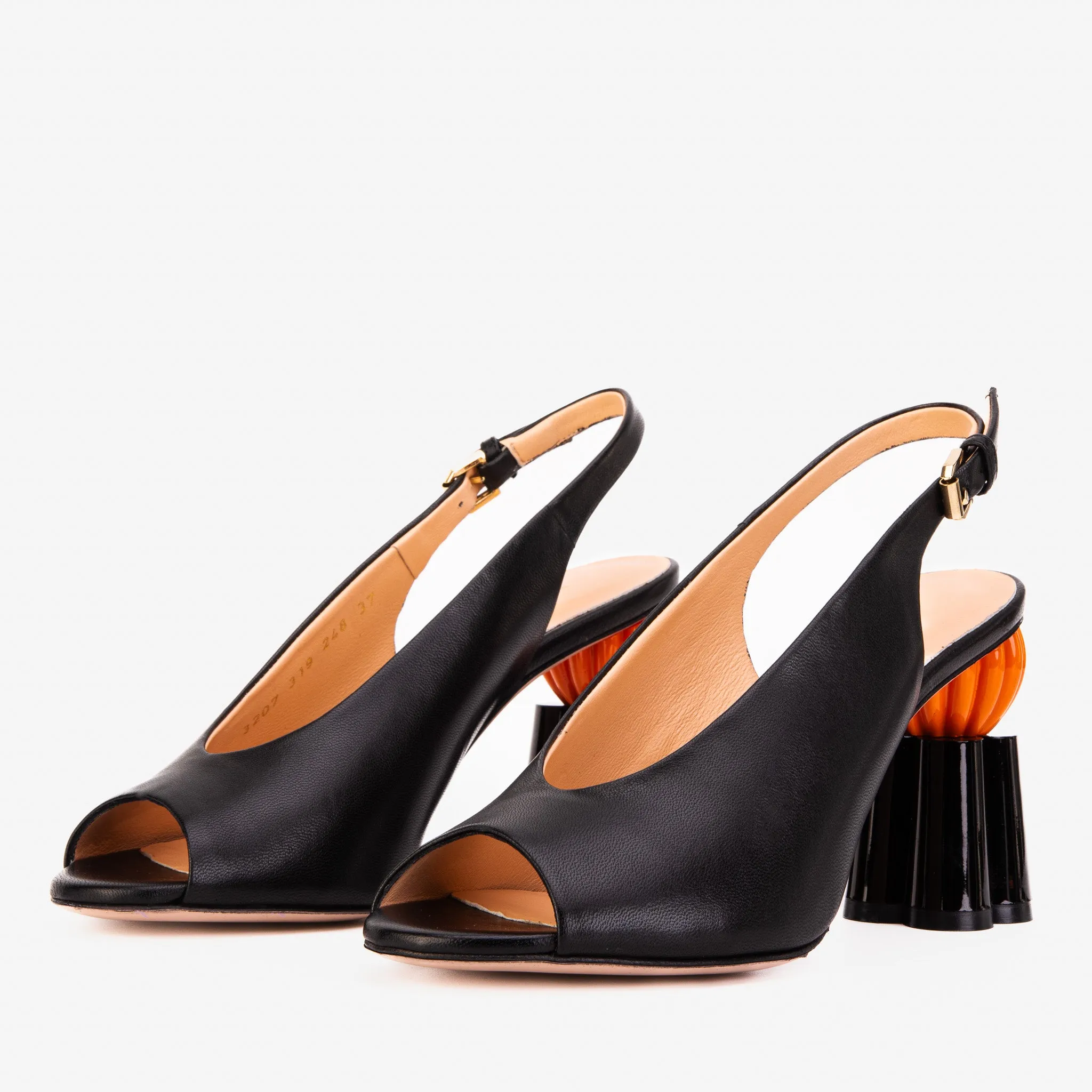 Slide Sandals Furry The Cimla Pumpkin Heel Black Leather Women Sandal