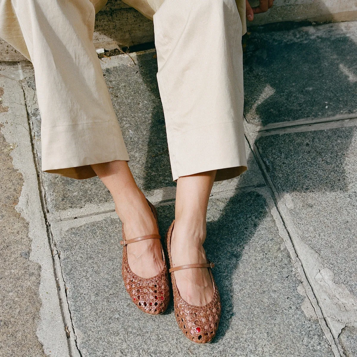 The Demi Jane - Saddle Woven Leather Flat Tire Shoes