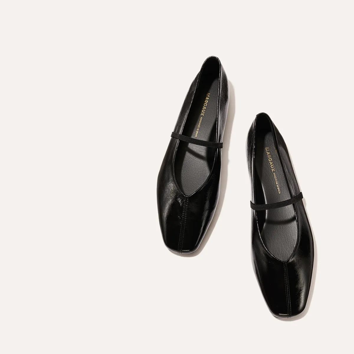 The Phoebe - Black Crinkle-Gloss Nappa Floral Flat Shoes