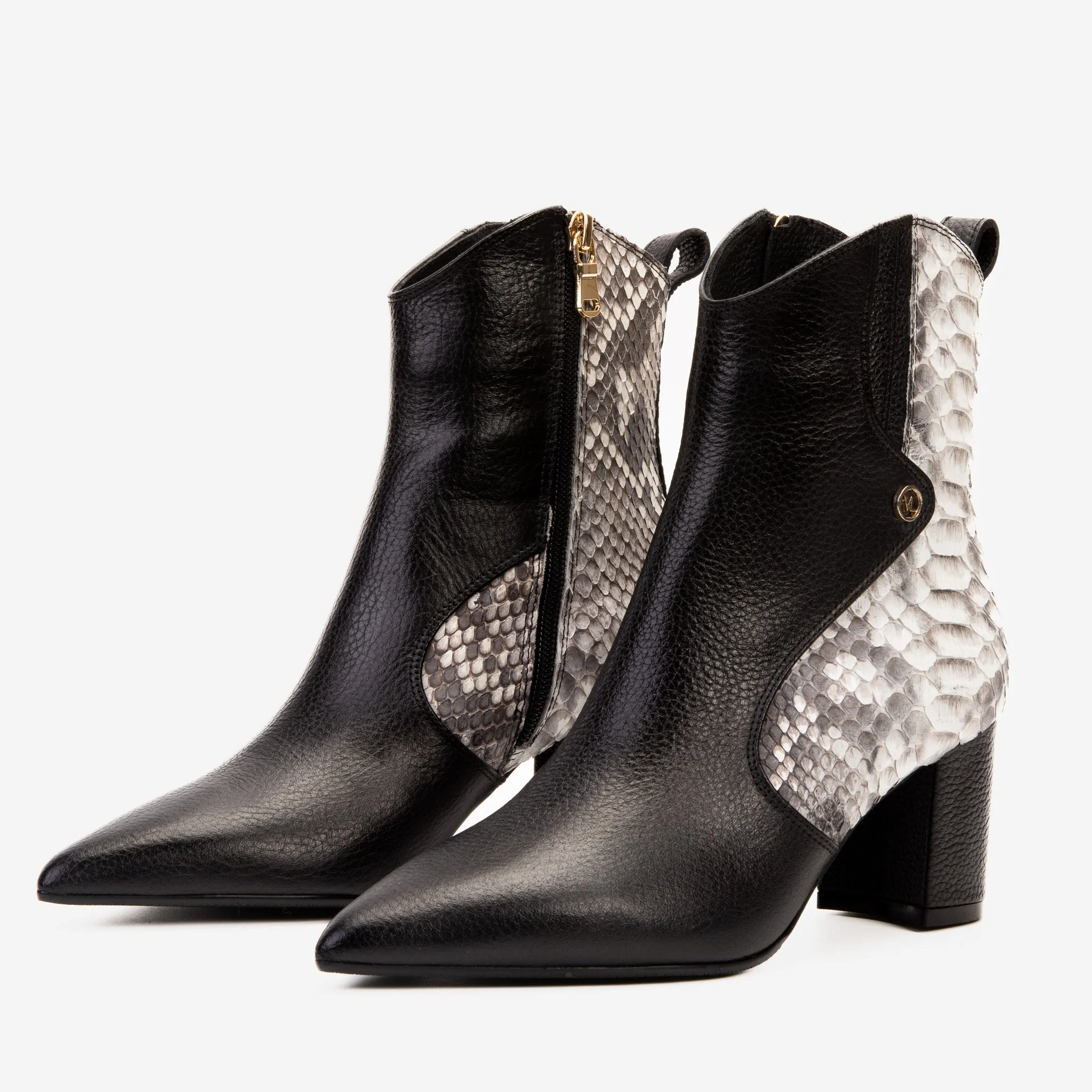 The Saturn Natural Pythn Leather Block Heel Women Boot Wellies Rain Boots