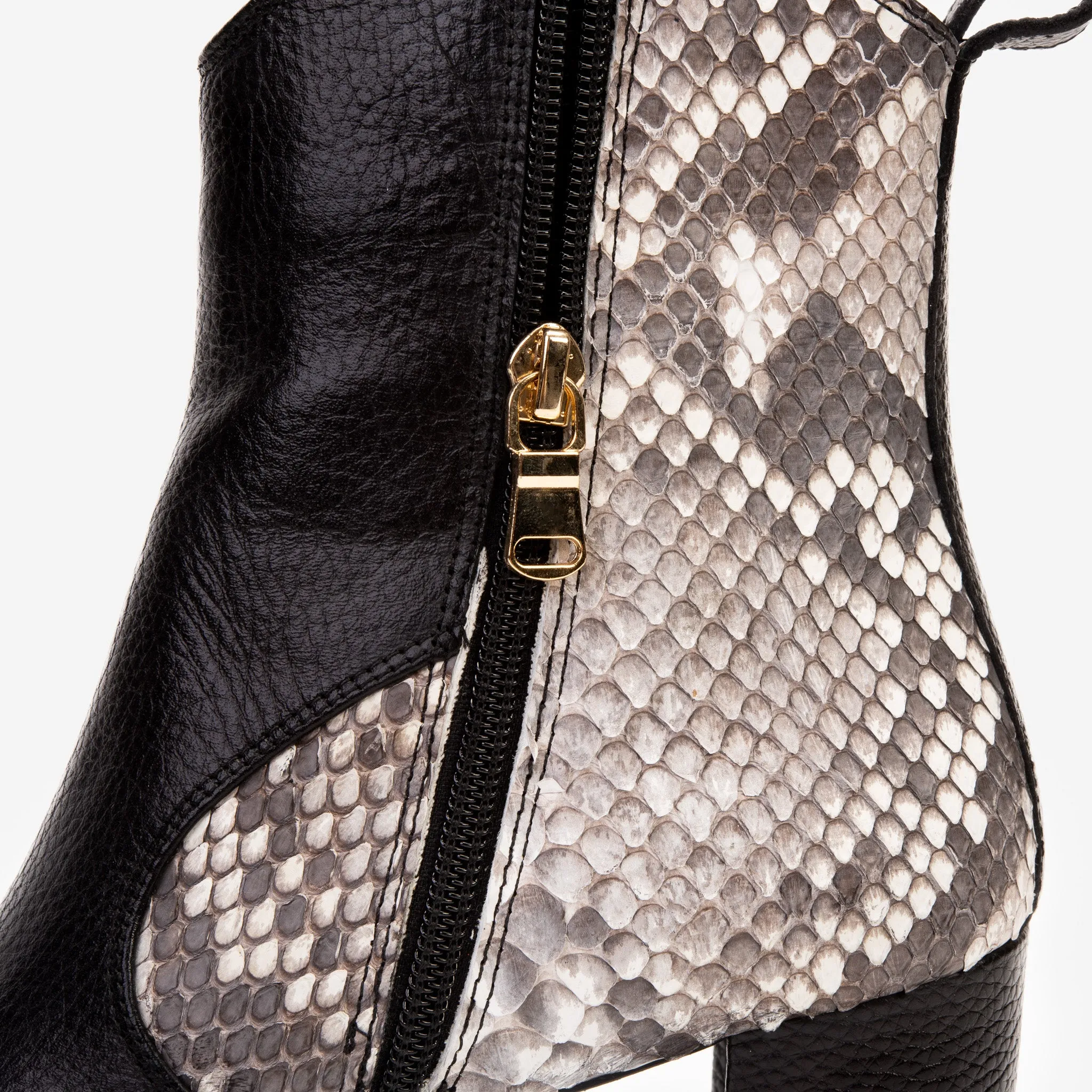 Fake Leather Boots The Saturn Natural Pythn Leather Block Heel Women Boot