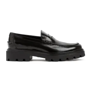 TOD`S BRUSHED LEATHER LOAFERS Loafers Black And Gold