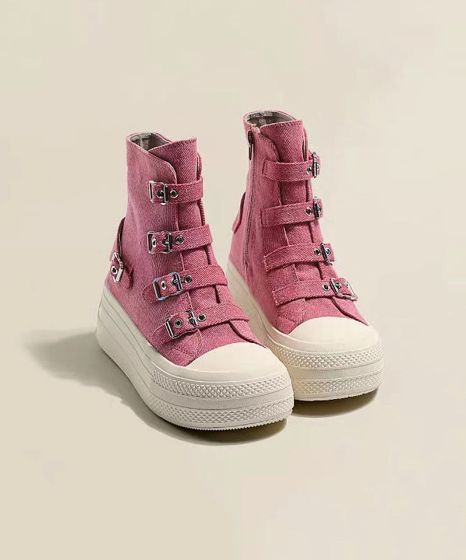 Women Casual Platform Canvas Boots Pink WT039 Frog Rain Boots