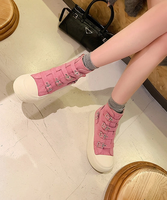 Suits With Cowboy Boots Women Casual Platform Canvas Boots Pink WT039