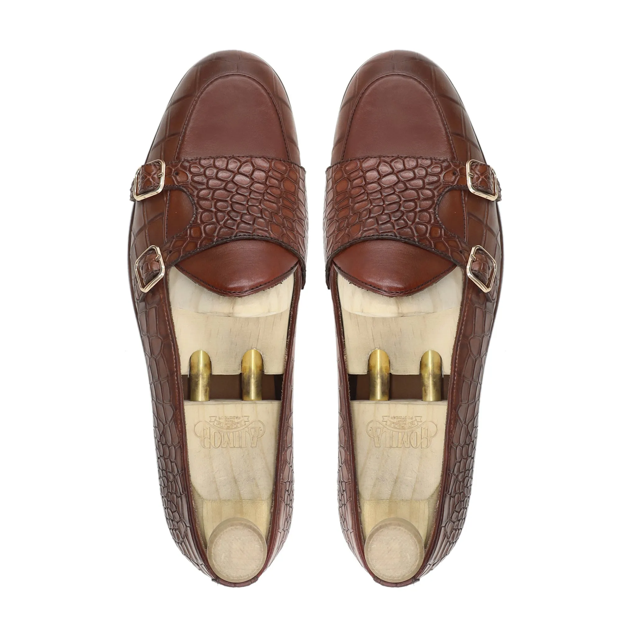 Topeka - Men's Brown Calf Leather Double Monkstrap Penny Loafers And Sunday Nights
