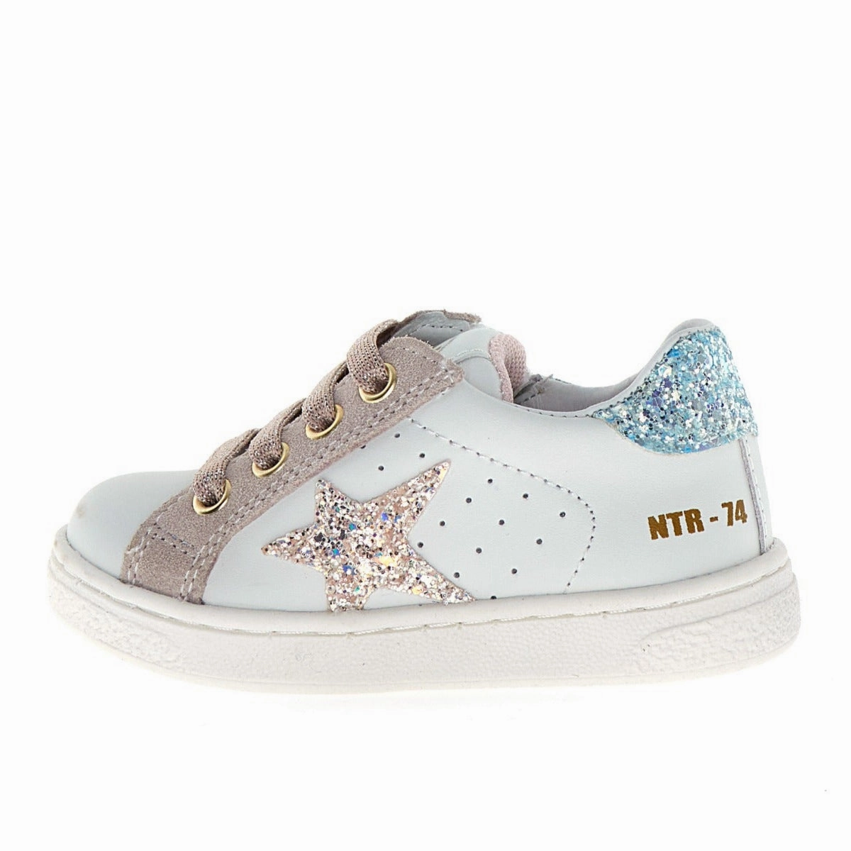 Naturino Girls Pinn Zip Lace Up Casual Shoes - White/Cipria/Celeste Best Marathon Sneakers