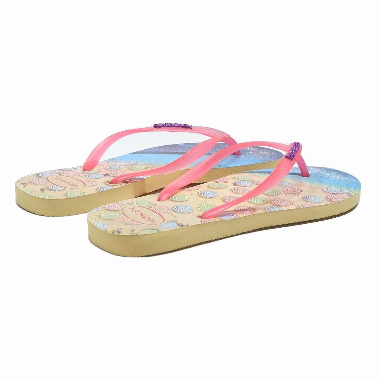 Flip Flops 2024 HAVANAS Womens Flip Flop Sandals Pink Beach Pattern Synthetic UK 7.5 Summer