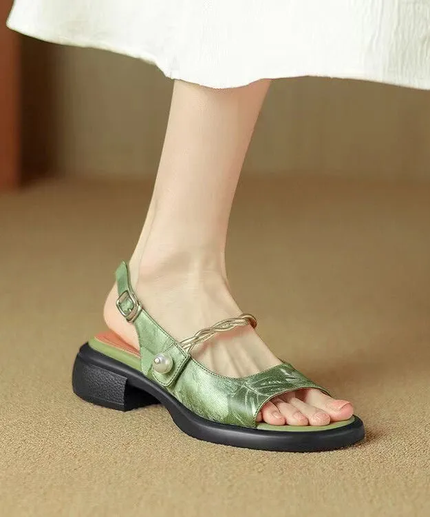Yoga Mat Sandals New Chinese Style Green Chunky Heel Retro Sandals Peep Toe KJ066