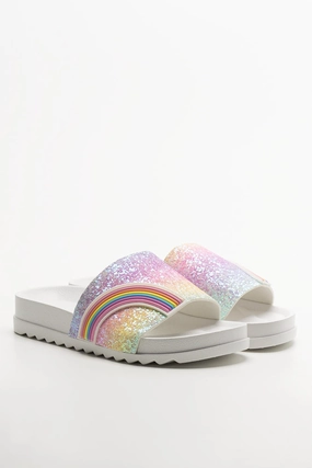 Rainbow Glitter Slides White Lime Basketball Shoes