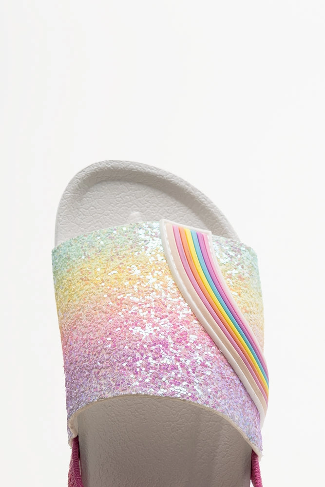 Cleanest Basketball Shoes Rainbow Glitter Slides White