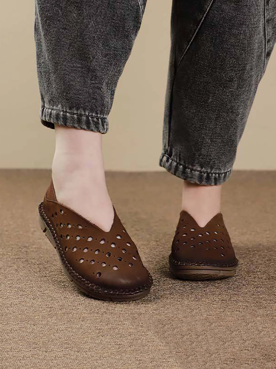 Women Vintage Leather Summer Cutout Flat Sandals SC1026 Basketball Shoes Not Nike