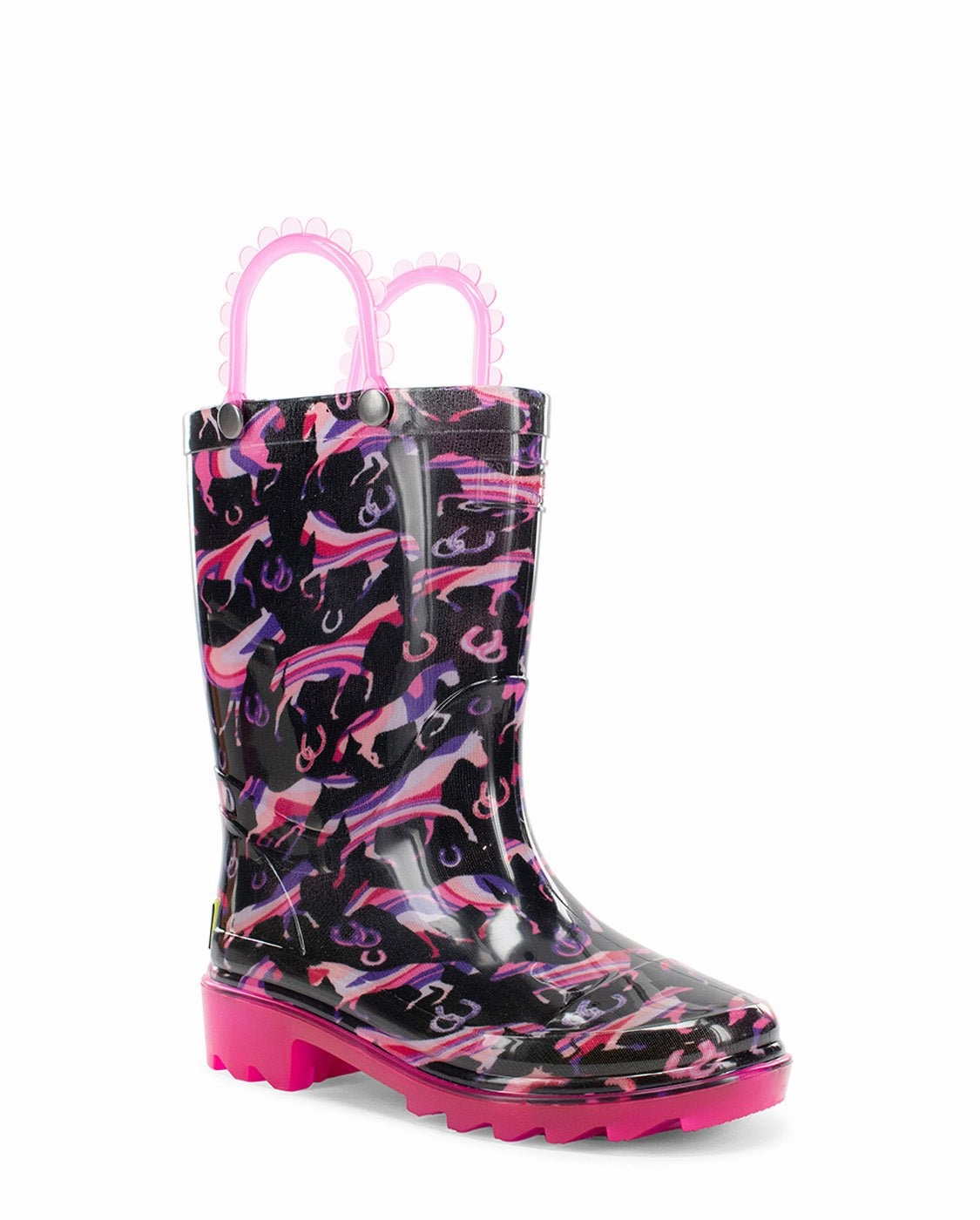 Kids Pastel Pastures Lighted Rain Boot - Black Cozy Boots