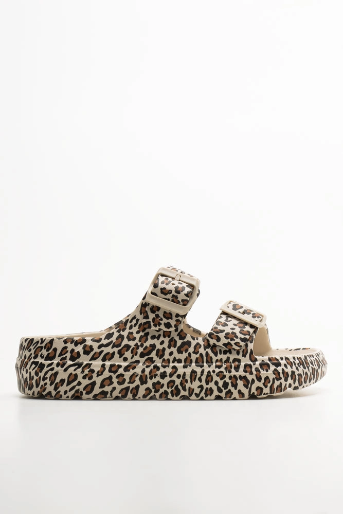 Animal Double Buckle Slides Natural Lace-up Basketball Shoes