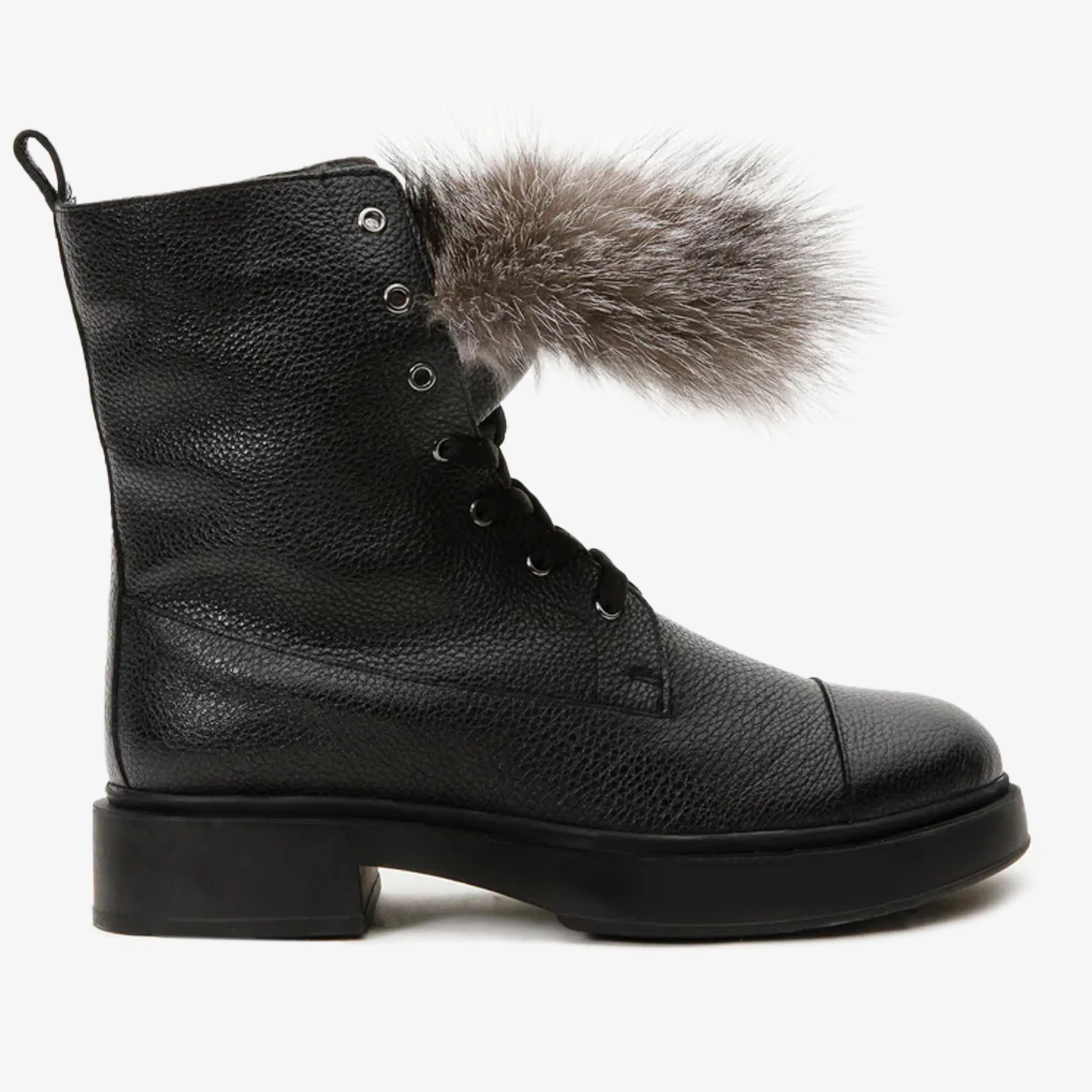 The Kajapati Black Leather Natural Fur Mid Calf Women Boot Leatt Boots