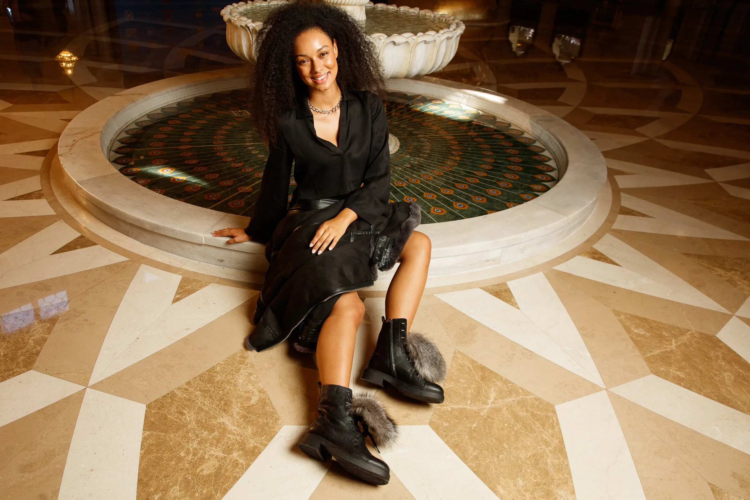 The Kajapati Black Leather Natural Fur Mid Calf Women Boot Custom Footbeds For Ski Boots