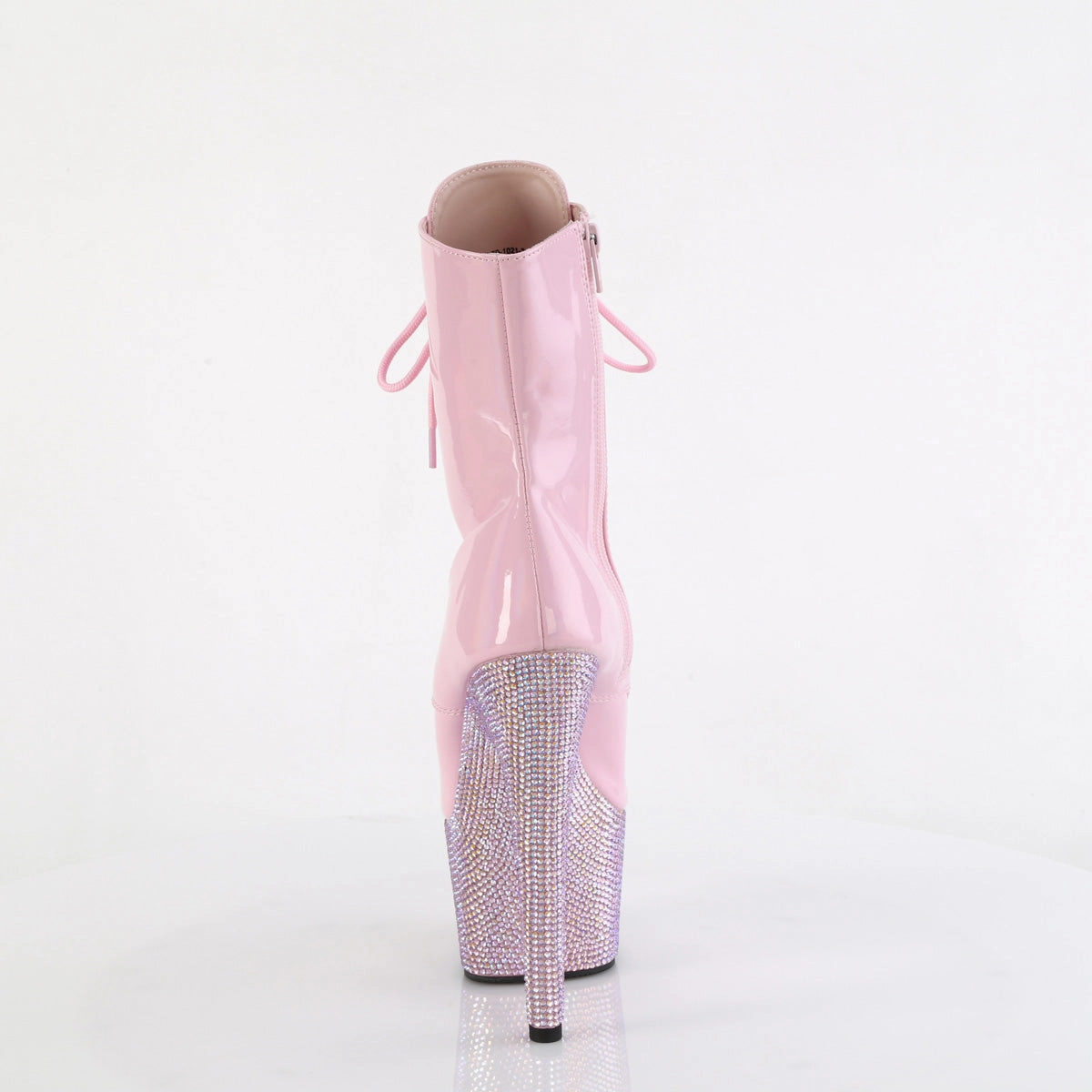 7 Inch Heel BEJEWELED-1021-7 Baby Pink Holo Patent Corral Boots