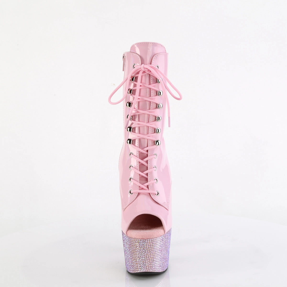 7 Inch Heel BEJEWELED-1021-7 Baby Pink Holo Patent Not Rated Boots