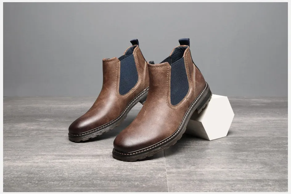 West Louis Handmade Leather Elastic Strap Business Chelsea Boots
