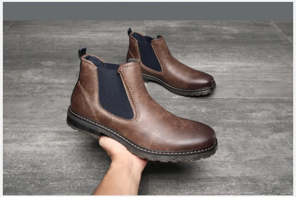 West Louis Handmade Leather Elastic Strap Business Chelsea Boots