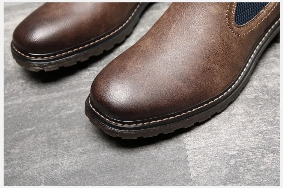 West Louis Handmade Leather Elastic Strap Business Chelsea Boots