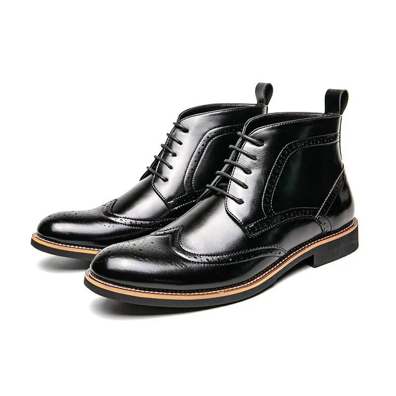 West Louis Italian Style Vintage Brogue Leather Ankle Boots