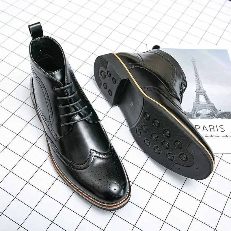 West Louis Italian Style Vintage Brogue Leather Ankle Boots