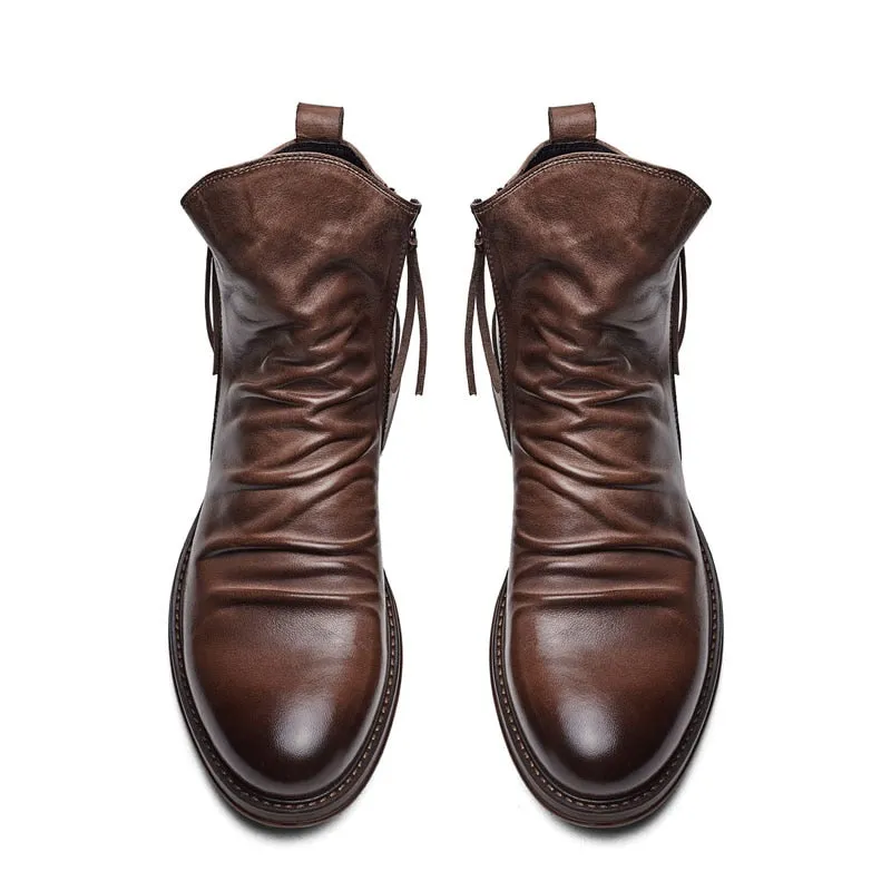 West Louis Leather High-Top Tassel Zip PU Leather Boots