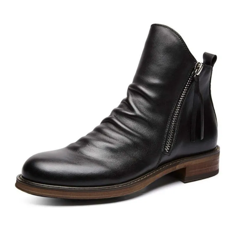 West Louis Leather High-Top Tassel Zip PU Leather Boots
