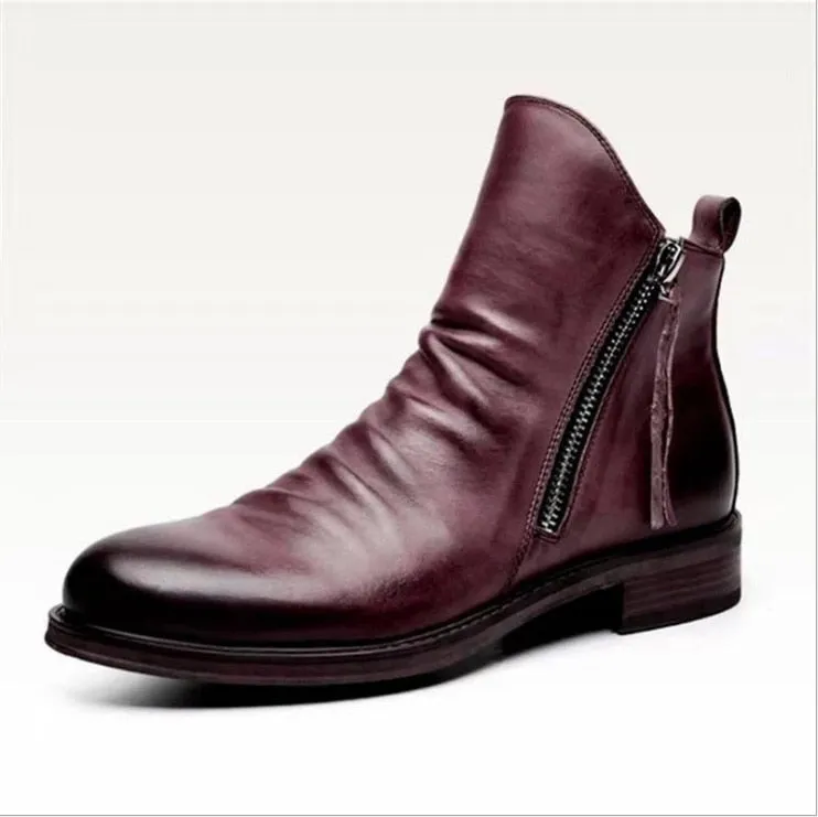 West Louis Leather High-Top Tassel Zip PU Leather Boots