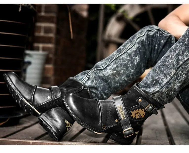 West Louis Western Cowboy Buckle Ankle Martin Boots