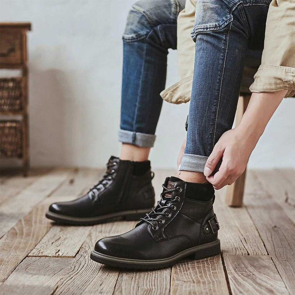 West Louis Luxury Stylish Leather Boots With Buckles