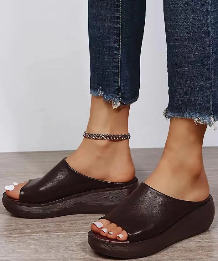 Sandals Walking White Simple Style Wedge Slide Sandals Peep Toe AP1030